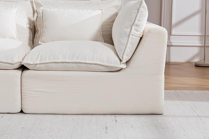 Chenille Modular Sectional Sofa Couch, Boneless Loveseat Cloud Couch for Living Room, Upholstered Compression Sofa in A Box w/Layers Seat Cushions, No Assembly Required | Plush, Wider Armrest