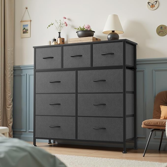 DUMOS Dresser for Bedroom, Dressers & Chests of Drawers Dresser Organizer, Wood Top Table Furniture with 9 Fabric Storage Tower Unit, Chest of Drawers for Closet, Living Room, Hallway, Porch - Image 7