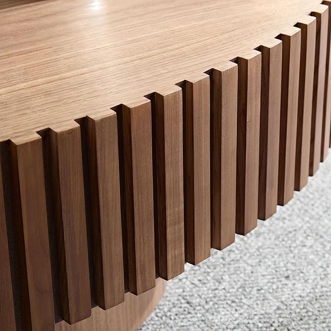 43.7" Oval Coffee Table for Living Room Fluted Pedestal Coffee Table Modern Handcrafted Centre Table for Apartment, Easy Assembly, Walnut