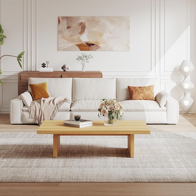 47.24" Modern Rectangle Coffee Table for Living Room, Light Wood Living Room Table, Natural Wooden Center Table, Japanese Tea Table for Home Office Apartment