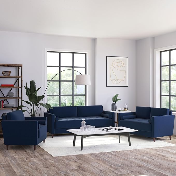 Studio Living® Lexington 39.4" Arm Chair, Mid-Century Modern, Pocket Coil Comfort, Easy Assembly, Woven Fabric, Navy Blue