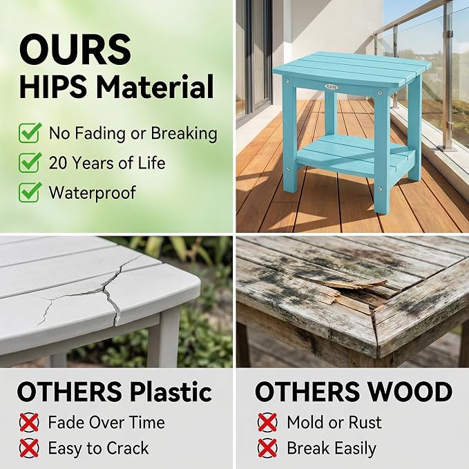 Y&M Outdoor Side Table, HIPS Adirondack Small Double Layer Table, Waterproof Square Outside Table, Balcony End Tables for Patio, Pool, Porch, Deck, Indoor or Outdoor Use, Light Blue - Image 7