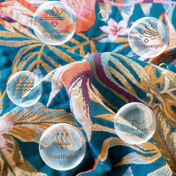 LUTBM Boho Throw Blanket for Couch Sofa Chair Cotton Spring Blankets for Bedroom Living Room All Season Lightweight Reversable Forest Embroidery Throws 50"x60"