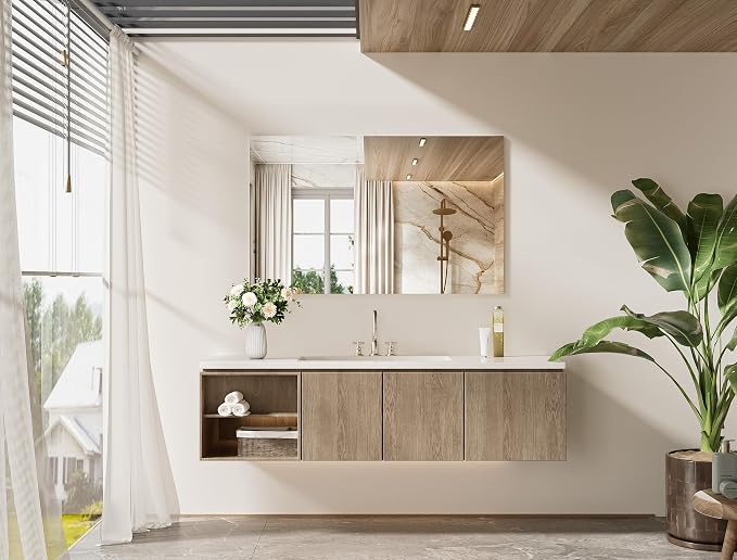 TETOTE Frameless Mirror 48" x 30" Frameless Bathroom Vanity Mirror for Over Sink with Tempered Glass, Bedroom, Entryway, Hallway, Home Gym, Horizontal or Vertical - Image 9