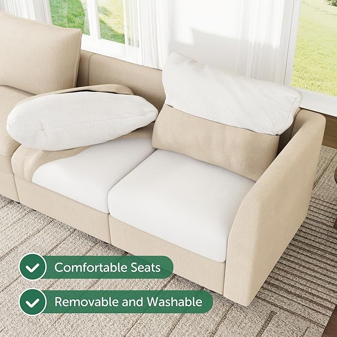 HONBAY Modular Sectional Sofa with Storage, U Shaped Couch Modular Convertible Sectional Couches for Living Room - Beige