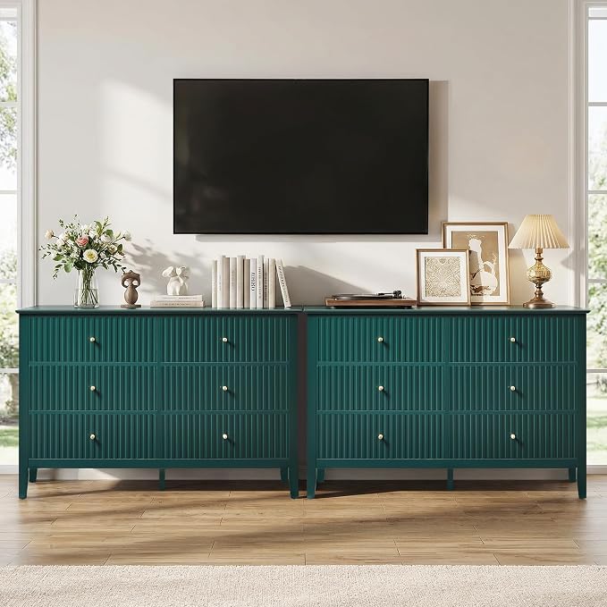 RoyalCraft 6 Drawer Dresser, Fluted Modern Wood Chest of Drawers, Long Dresser for Bedroom TV Stand Storage Cabinet for Living Room, Green - Image 9