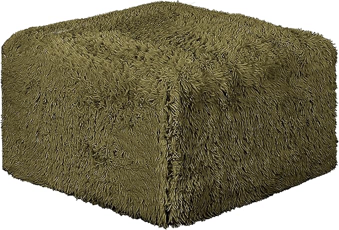 Furniture of America Havyn Modern Faux Fur 1-Seater Square Modular Foam Ottoman, Compressed Couch in a Box, No Assembly Required, for Living Room and Office, Olive Green