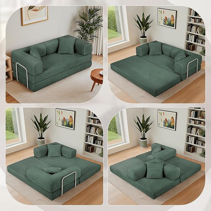 Eafurn 4-in-1 Convertible Folding Sofa Bed Boneless Loveseat Sofa in a Box - Foam Sleeper Couch with Fxied Frame, Modern Corduroy Upholstered Floor Couch & Fold Out Mattress | Breathable material, Fixed-shape Frame