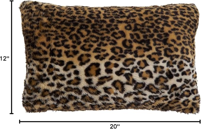 SARO LIFESTYLE Guépard Collection Cheetah Print Faux Fur Throw Pillow with Down Filling, 12" x 20", Brown