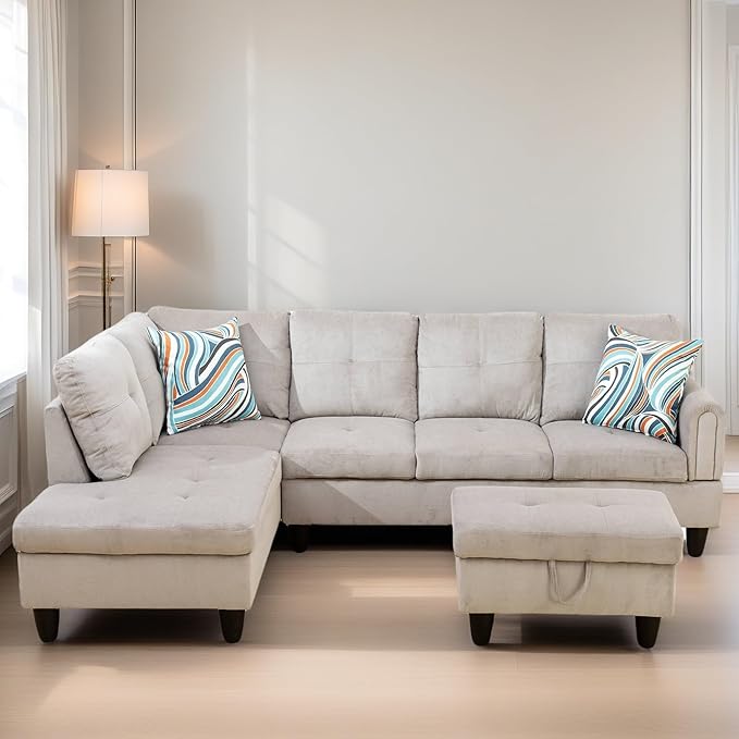 FONTOI L Shaped Sectional Couches for Living Room, Modern Modular Sectional Sofa with Ottoman Storage, Comfy L Shaped Couch with Chaise for Bedroom Apartment Furniture, Gray