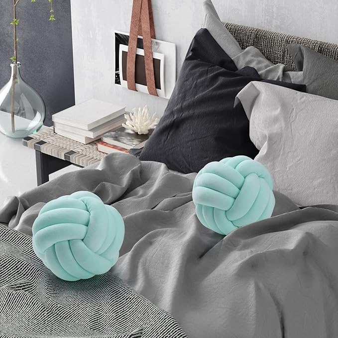 Namalu 2 Pcs Soft Knot Pillow Ball, Decorative Round Throw, Soft Knotted Plush Pillows, Handmade Stuffed Ball Pillows Cushion for Bedroom Sofa Couch Home Decor(7.87 Inches,Light Green)