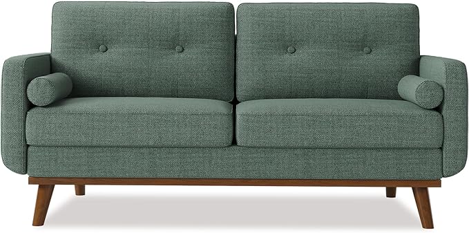 IDEALHOUSE 65" Loveseat Sofa, Mid Century Modern Love Seat Couches for Living Room, Button Tufted Sofa Couch with Wood Legs & Trim for Living Room, Bedroom, Office, Linen, Green