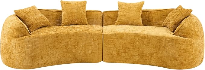 109-Inch Curved Boneless Sofa Couches Compressed 4-Seat Foam Couch for Living Room Bedroom, Boneless Modular Cloud Sofa Curved Floor Couch with 4 Pillows, No Assembly