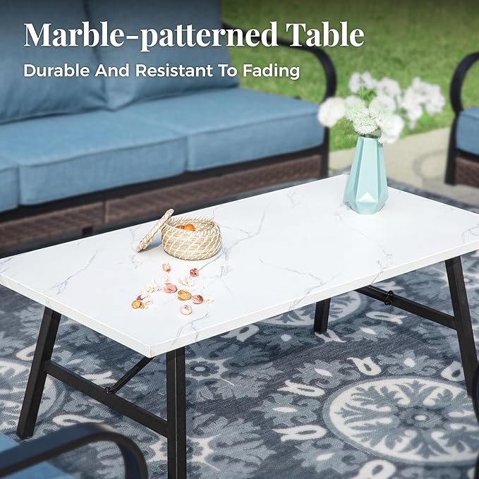 Patio Furniture Set with Coffee Table, Outdoor Conversation Set with 2 x Fixed Chairs, 1 x 2-Seat Sofa, 1 x 3-Seat Sofa for Lawn Garden Backyard, Navy Blue