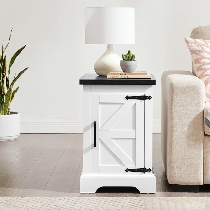 Ball & Cast 24 Inch Farmhouse Nightstand,Wood Bedside Table with Barn Door and Adjustable Storage Shelf, Sofa Side Table End Table for Living Room, Night Stand for Bedroom,White - Image 9