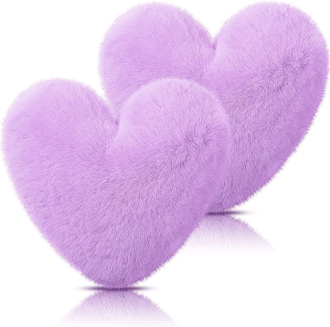 Marsui 2 Pcs Heart Throw Pillows, Soft Fluffy Faux Fur Decorative Hearts Shaped Pillows for Living Room Sofa Bed, Cute Heart Themed Gift for Women(Purple,11.81 x 11.02 Inch)