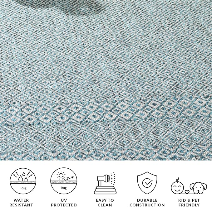 SAFAVIEH Courtyard Collection 4' x 5'7" Grey/Aqua CY8235 Indoor/ Outside Waterproof Easy cleansingPatio Backyard Mudroom Area Mat - Image 10