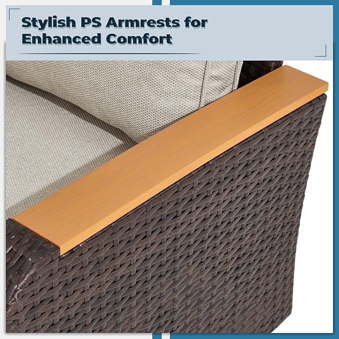 6 Pieces Outdoor Furniture Set with Swivel Chairs, Wicker Patio Furniture Sofa Couch for Porch Deck Bistro Lawn Garden Backyard Poolside-Brown Rattan/Khaki