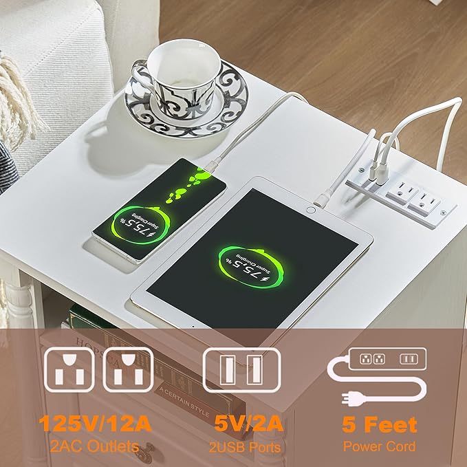 OKYCI 3PC Farmhouse Dresser and Nightstand Sets for Bedroom, Including 8 Drawer Dresser & 2 Drawer Night Stand Set of 2 with USB,Antique White
