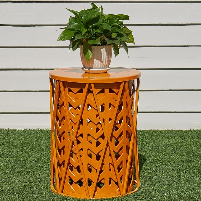 Y&M Set of 3 Metal Round Table, Coffee Table End Table for Indoor Outdoor Multifunctional Use, Heavy Duty Metal Plant Stand Decorative Garden Stool- Orange - Image 8