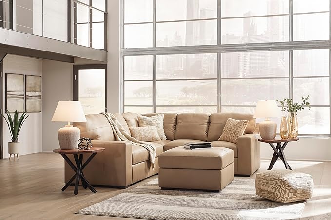 Signature Design by Ashley Bandon Contemporary Leather Match Upholstered Oversized Accent Ottoman, Light Brown