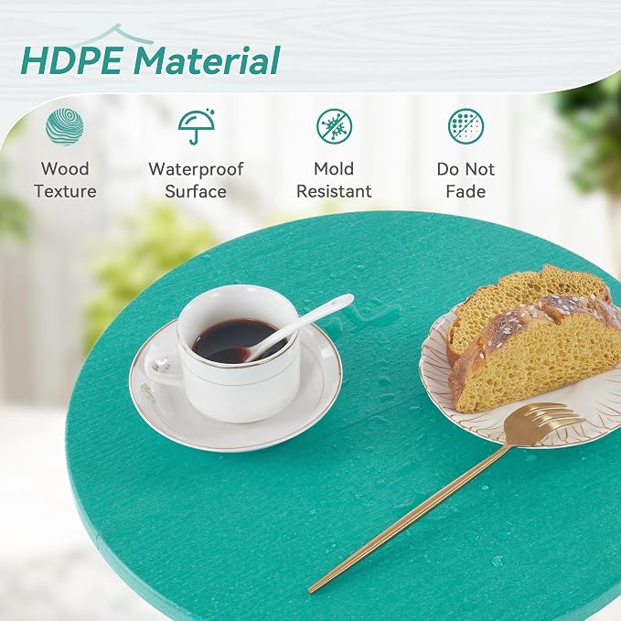 HDPS Outdoor Side Table, Small Round Side Table Weather-Resistant, Outdoor Side Tables for Patio, Porch, Deck, End Table for Plant Stand, Living Room, Bedroom, Turquoise - Image 6