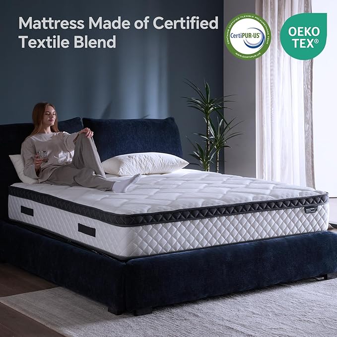 King Size Mattress,12 Inch Hybrid Mattress Individual Pocket Spring Multilayer Hybrid In A Box,Ergonomic,Medium Firm Support Motion Isolation,Sleep And Pain Relief Certipur-US (12 Inch, King)