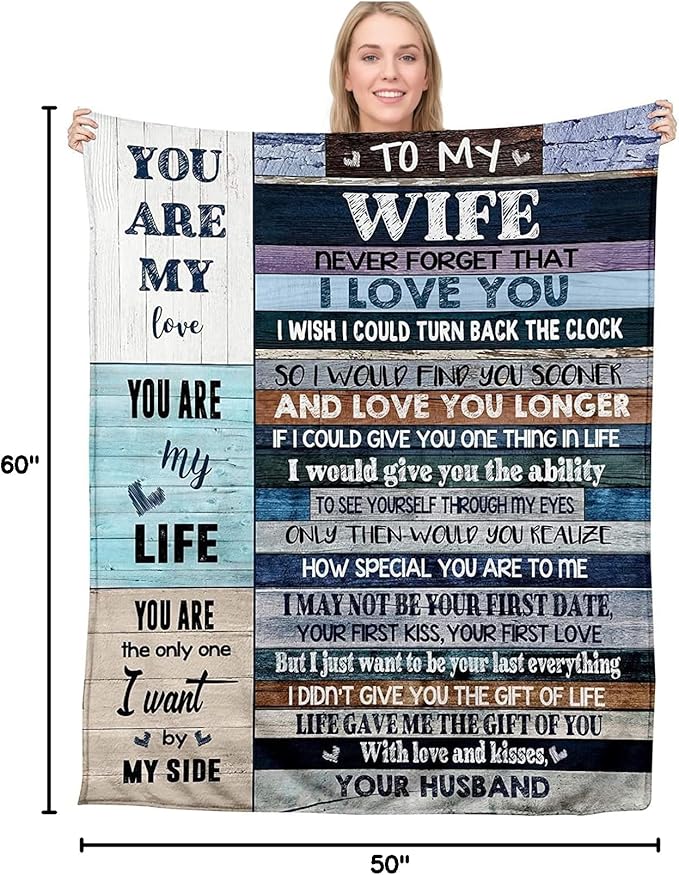 Anniversary Romantic Gift for Women, to My Wife Blanket from Husband, Wife Birthday Gift Ideas, Anniversary Wedding Gift for Her, Soft Flannel Throw Blanket for Couch Sofa Bed