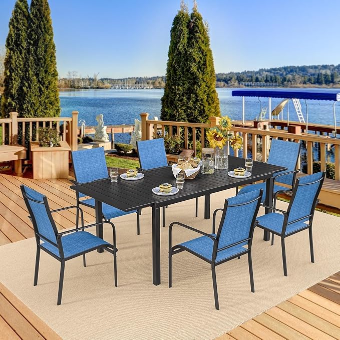 BUPPLEE 6-Piece Patio Dining Set, Stackable All Weather Outdoor Chairs, Breathable Textile Patio Chairs for Backyard, Deck, Lawn, Porch - Image 5