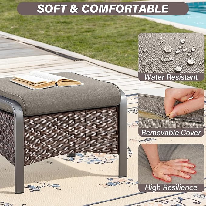 Belord 4 Pieces Patio Furniture Sets - Swivel Rocker Outdoor Chairs with Ottomans, All Weather Wicker Swivel Furniture Glider Seating Set for Porch Deck Sunroom Backyard