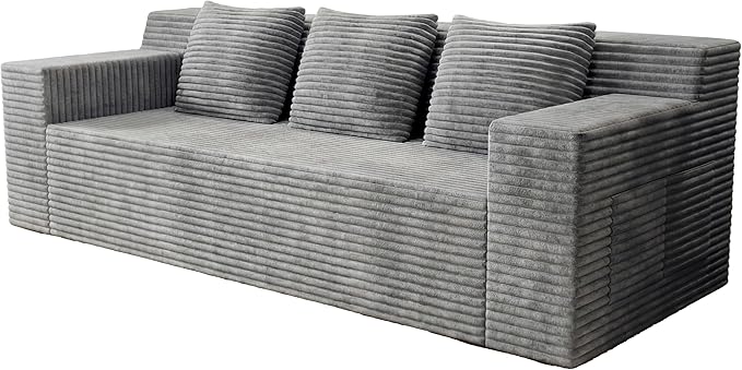 Eafurn Modern 3-Seater Love Seat Sofa Couch in a Box, No Assembly Required, High-Density Foam Plush Corduroy Loveseat Couch with Throw Cushions and Wider Armrest for Home Office
