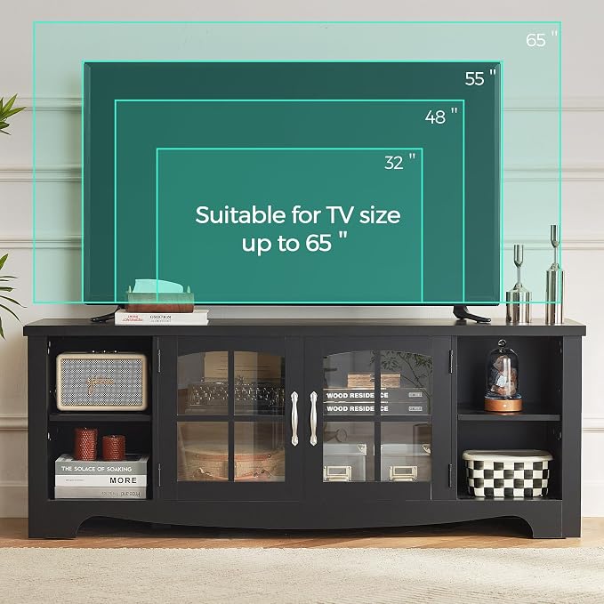 LINSY HOME Farmhouse TV Stand for 65 Inch TV, Wood Entertainment Center with Glass Door Storage Cabinet & Adjustable Shelves, Sturdy TV Console Table for Living Room Bedroom, Black - Image 8