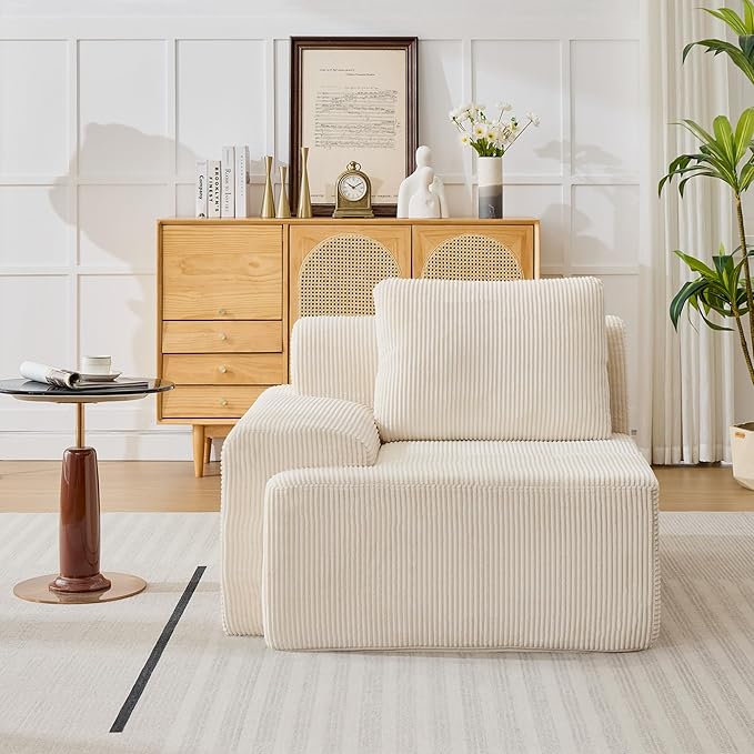 Modular Sectional Sofa, Boneless Couches for Living Room, Corduroy Couch, Big Comfy Couch, Modular Cloud Sofa with Deep Seat (White, 1 Piece-Left Armchair)