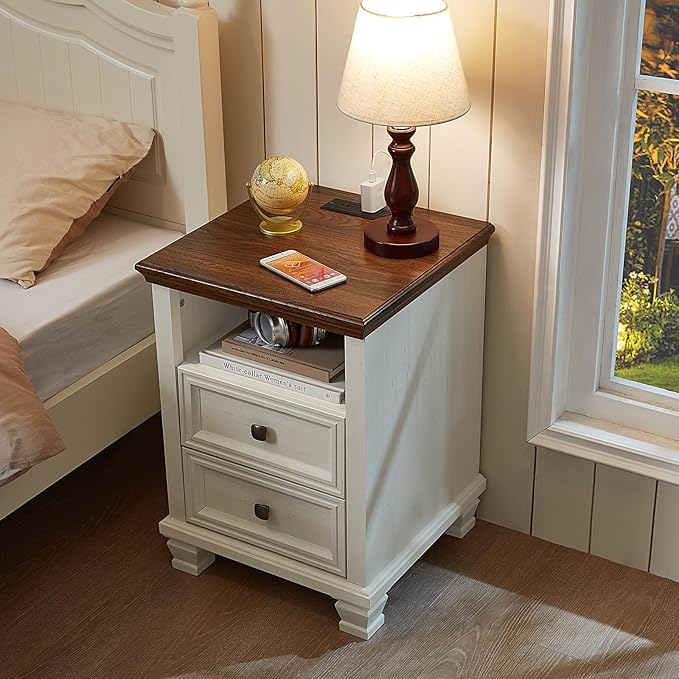 SAVOR LIFE Farmhouse Dresser and Nightstand Sets 3 Piece, 5/7 Drawer Dresser & 2 Drawer Nightstand Set, Rustic Wood Bedroom Furniture Set for Home, Bedroom, Hallway, White