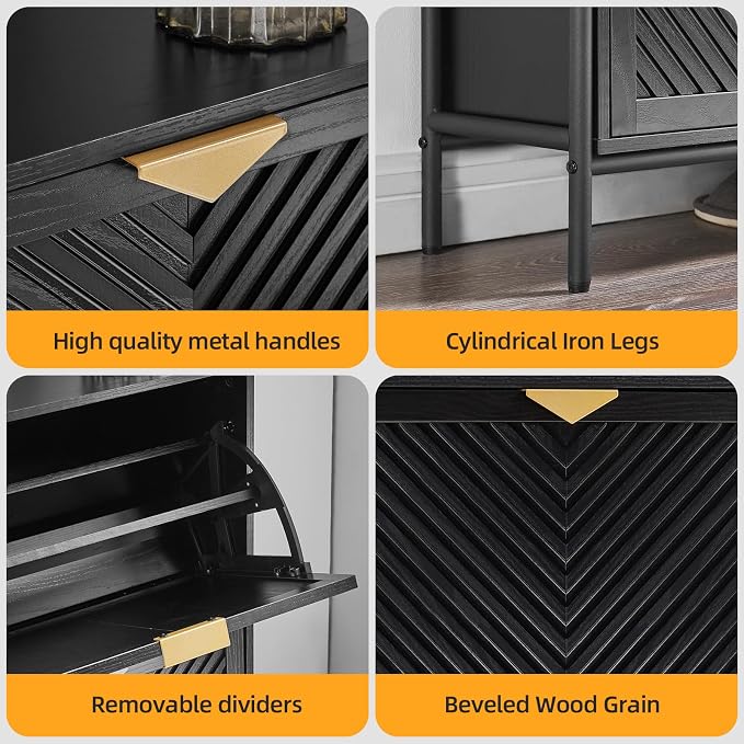 Shoe Cabinet Storage with 4 Flip Drawers, Narrow Hidden Shoes Organizer Cabinet for Entryway, Freestanding Slim Shoe Rack Front Door Entrance(Black) - Image 7