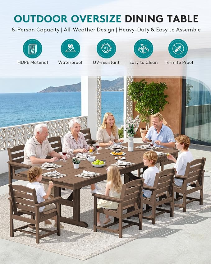 SERWALL Outdoor Dining Chairs Set of 4, All-Weather HDPE Patio Chair with 19.7" Widened Seat, for Backyard, Garden, Brown - Image 8