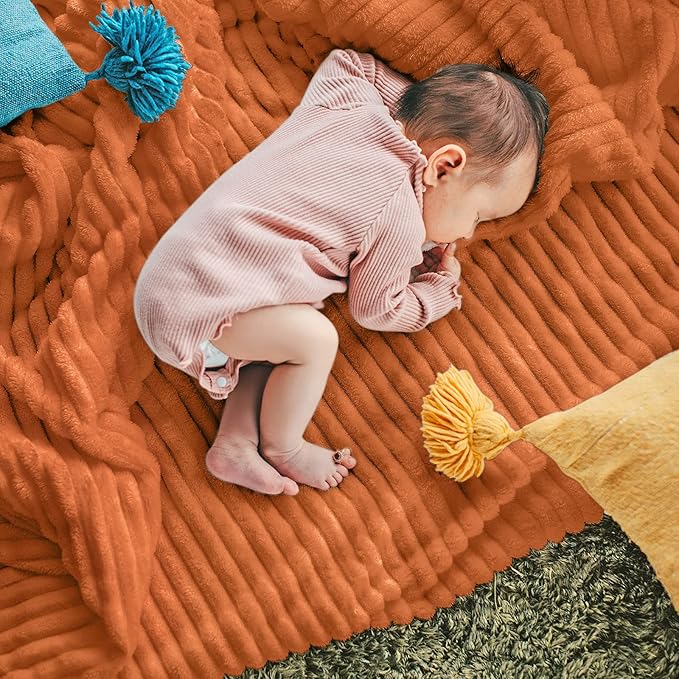 DISSA Fleece Blanket Throw Size ?€? 51x63, Orange ?€? Soft, Plush, Fluffy, Fuzzy, Warm, Cozy ?€? Perfect Throw for Couch, Bed, Sofa - with Pompom Fringe - Flannel Blanket Throw Blanket