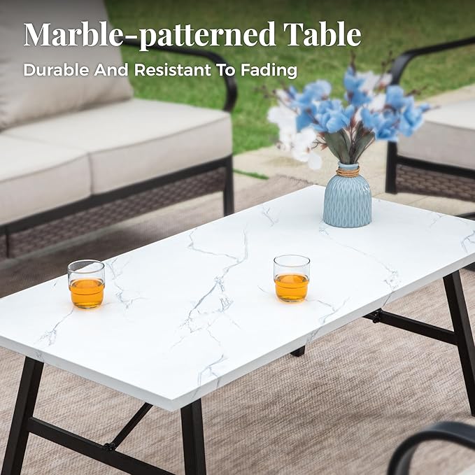Patio Furniture Set with Coffee Table, Outdoor Conversation Set with 2 x Swivel Chairs, 1 x 3-Seat Sofa for Lawn Garden Backyard, Beige