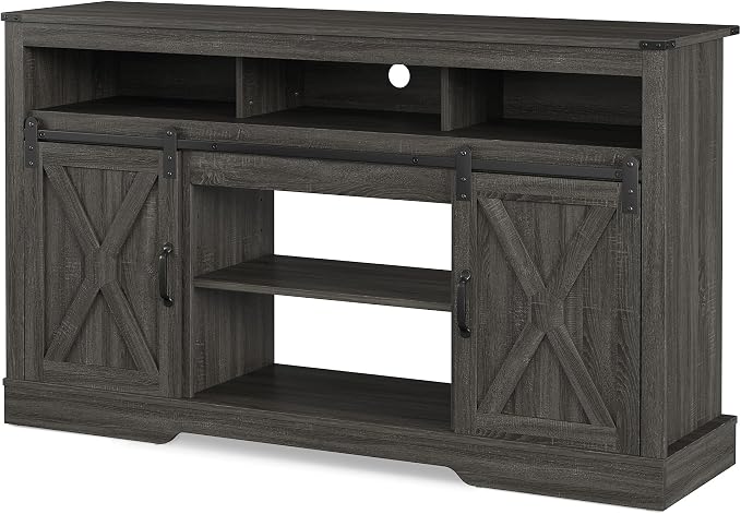 RoyalCraft Fireplace TV Stand for 65+ Inch TV, 34" Tall Farmhouse Entertainment Center with 23" Electric Fireplace,Rustic Media Console with Sliding Bar Door for Living Room, Grey - Image 9
