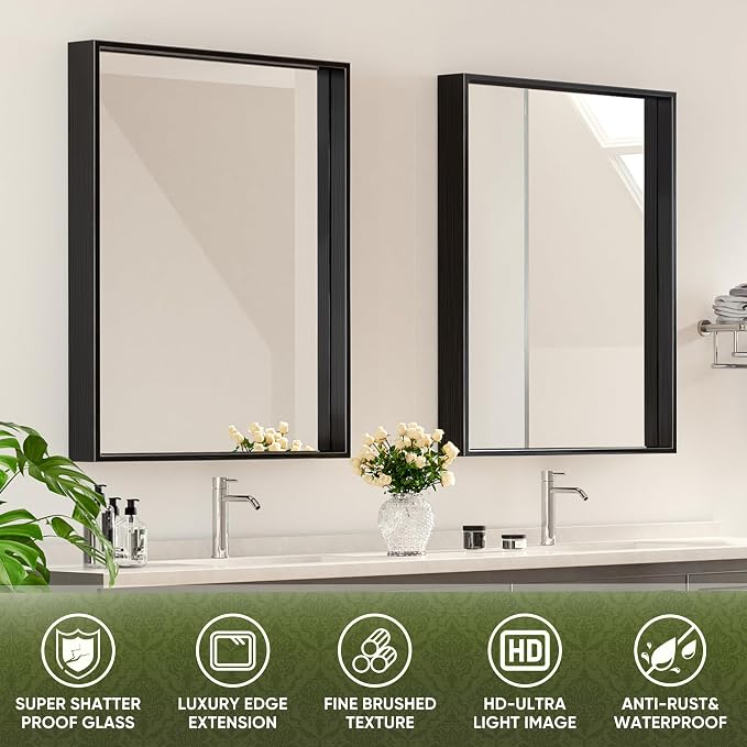 Suidia Bathroom Mirror, 30" x 22" Wall Mirror Metal Framed, Bathroom Vanity Mirror for Living Room Bedroom Bathroom Entryway, Black, Rect Corner Style - Image 9