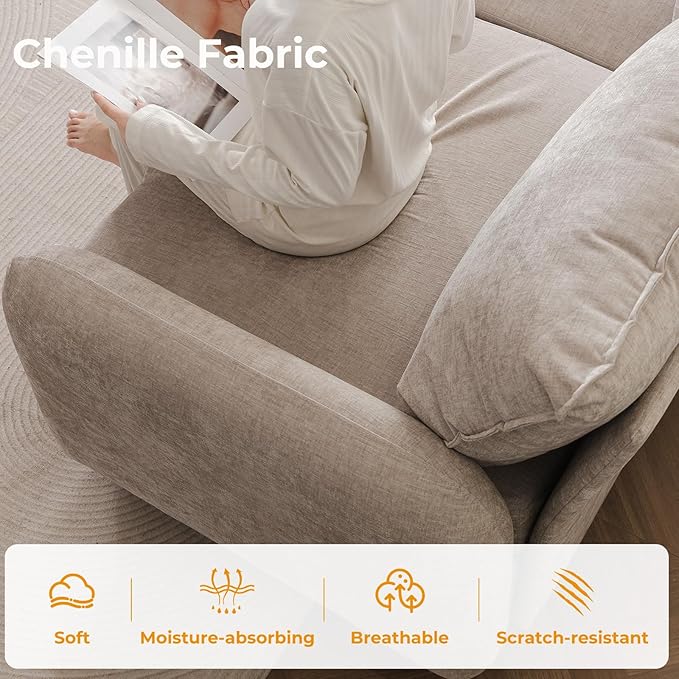 Rexulqo Oversized Accent Chair with All Seats Storage,Comfy Living Room Chairs with 2 Throw Pillow,Upholstered Mid-Century Armchair,24.5'' Deep Seat,Reading Chair for Bedroom,Office,Chenille,Khaki