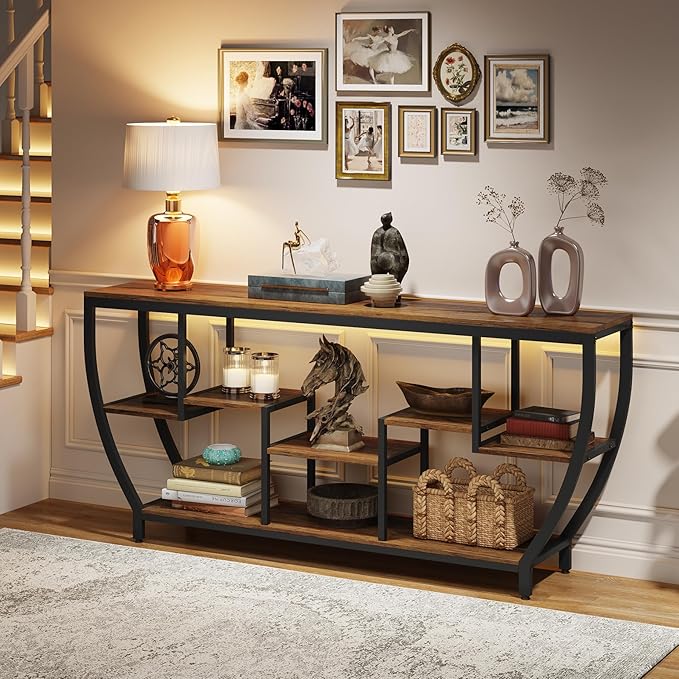 LITTLE TREE 70.9 Inch Long Console Table, Sofa Table with Storage Shelves, Industrial Entryway Table TV Stand, Behind Couch Table Accent Tables for Living Room, Hallway, Foyer