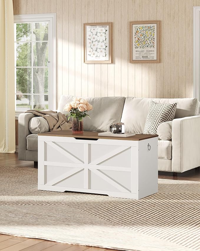 CHOEZON Storage Chest, 39.4" Toy Chest, Modern Storage Bench with Safety Hinge, Toy Box, Farmhouse Style, for Bedroom, Living Room, Walnut and White MCW10WL - Image 7