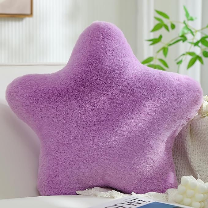 YRXRUS Star Pillows, Purple Star Shaped Pillow, Decorative Throw Pillow Gifts, Cute Plush Room Decor, Fluffy Faux Rabbit Fur 18"x18" Pillows for Living Bedroom