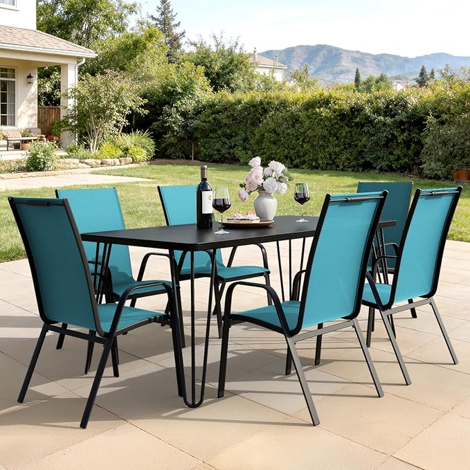 JEAREY Patio Dining Chairs Set of 6, Outdoor Stackable Dining Furniture Set, All Weather Dining Set for Lawn, Garden, Backyard, Poolside, Peacock Blue - Image 8