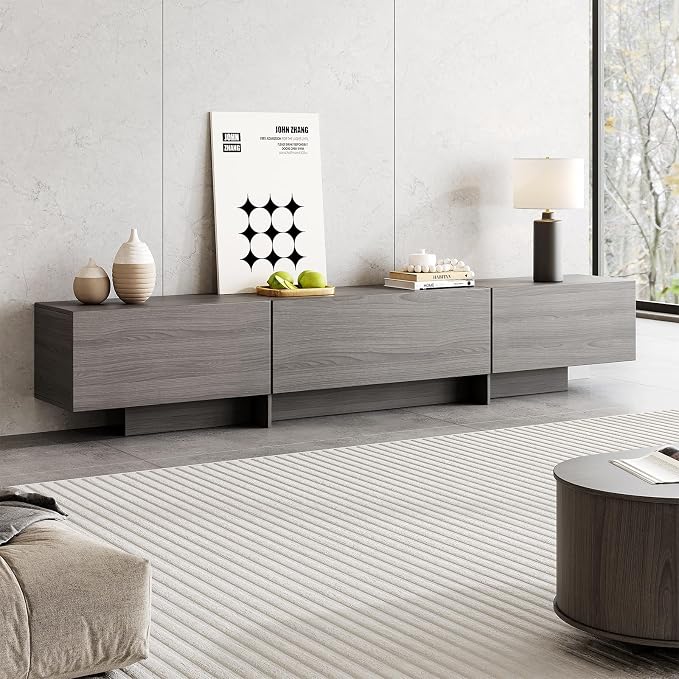76.4'' Modern TV Stand for Living Room, Mid Century Modern TV Console,Entertainment Center with 3 Drawers, Large Storage Cabinet Table, Media Cabinet for Living Room, Bedroom, Grey - Image 9