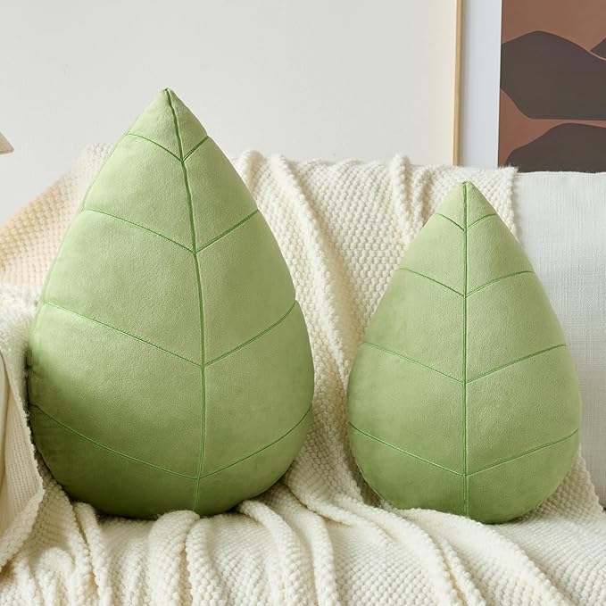 Leaf Pillow, Cute Decorative Throw Plant Pillow Aesthetic Decor Nature Pillow for Bed Couch, Leaves Shaped Pillow Perfect for Bedroom Living Room (Light Green 2, 15 Inches)