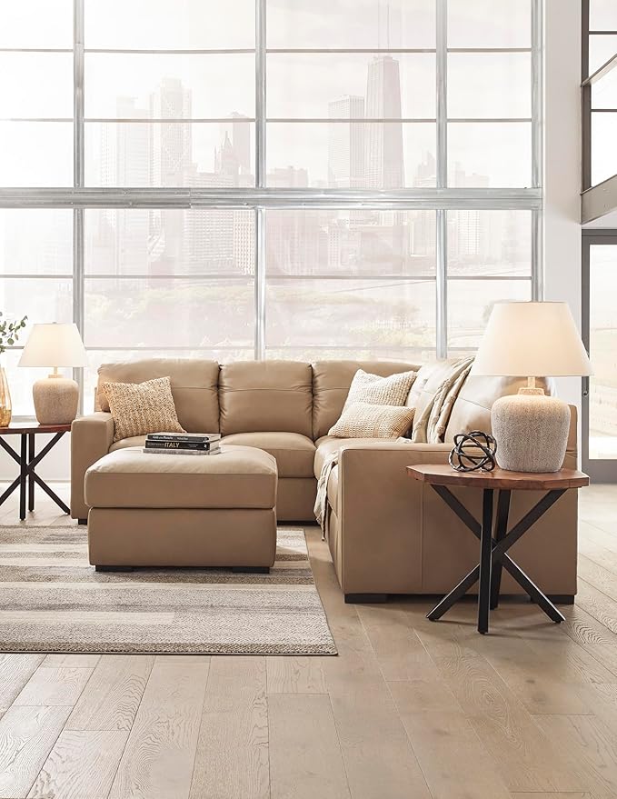 Signature Design by Ashley Bandon Modern Leather Match Right-Arm Facing 2-Piece Sectional with Removable Cushions and Armrest, Light Brown