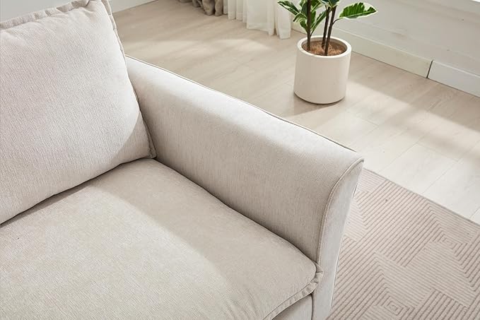 46.3 Inch Oversized Armchair Chenille Fabric Chair and a Half Single Sofa with Pillow Removable Washable Covers Rubberwood Legs Ruffled Armrests for Living Room Bedroom Office Apartment, Cream