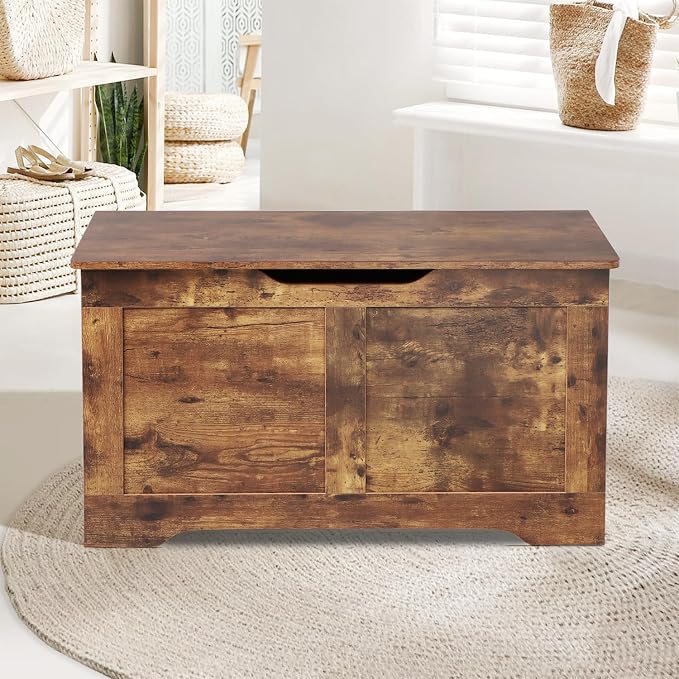 Timberer 31.5" Storage Chest, Wooden Storage Bench, Lift Top Toy Chest with 2 Safety Hinges, Large Toy Box, Entryway Shoes Bench for Living Room, Bedroom, Rustic Brown - Image 9